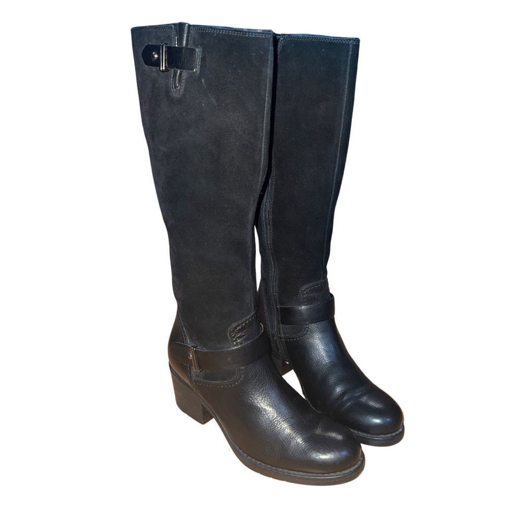 Clarks Women’s Mojita Crush Solid Black Leather Knee High Boots size 7.5